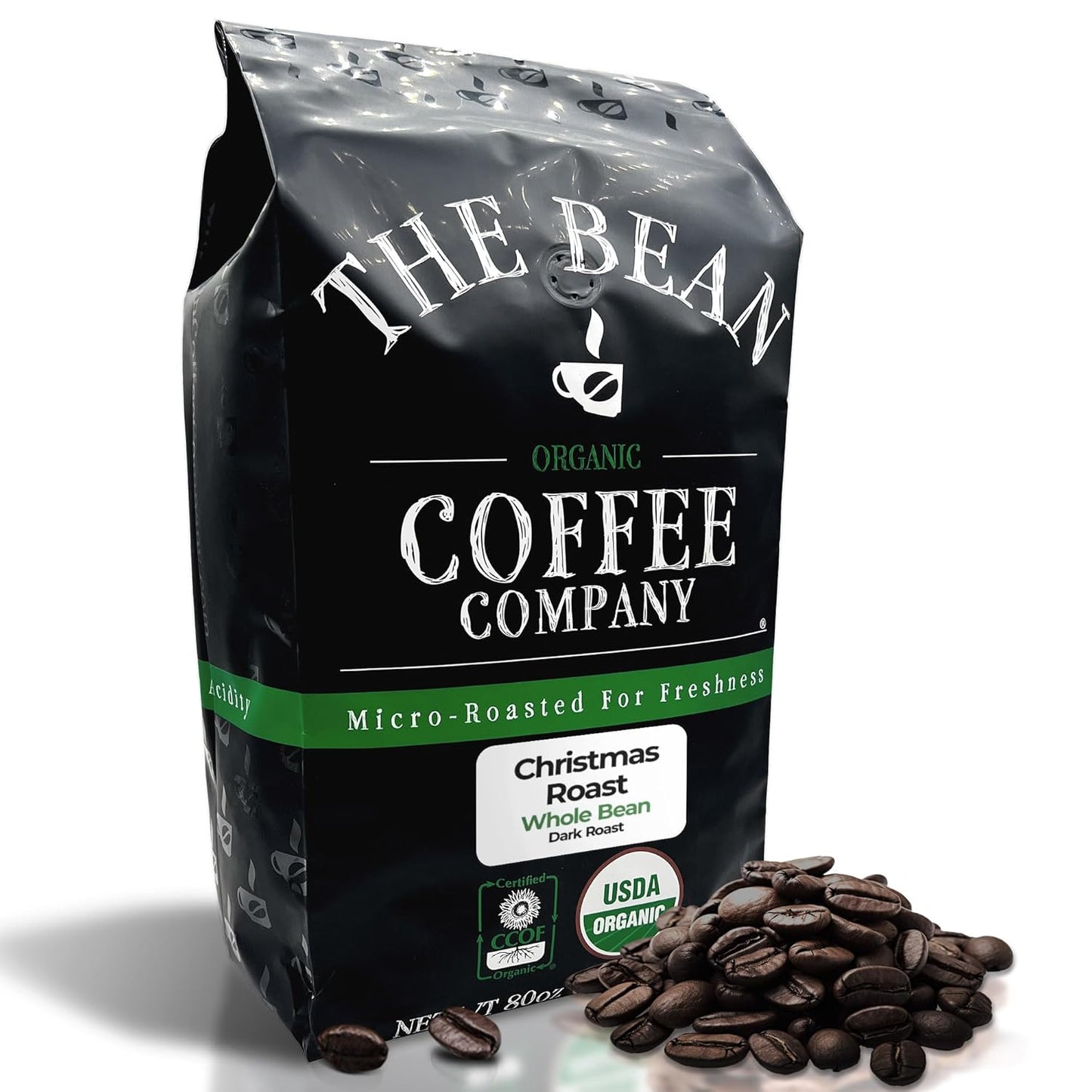 The Bean Organic Coffee Company Christmas Roast, Dark Roast, Whole Bean Coffee, 5-Pound Bag