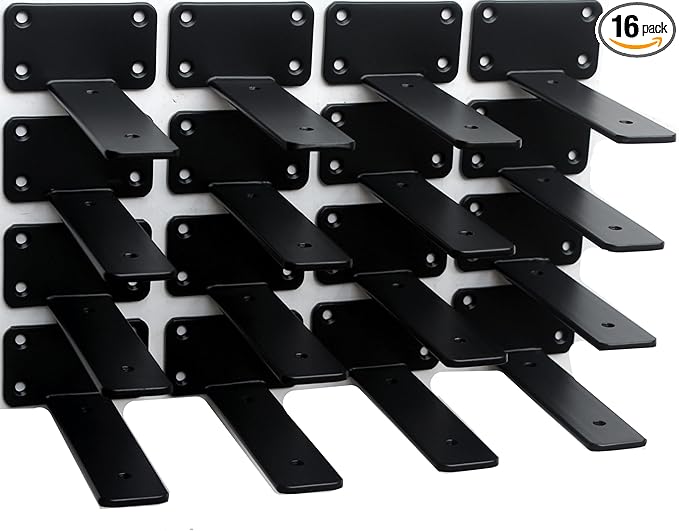 16 Pack - 5 inch Black Hidden L Shelf Bracket Iron Floating Shelf Brackets by MHMYDZ