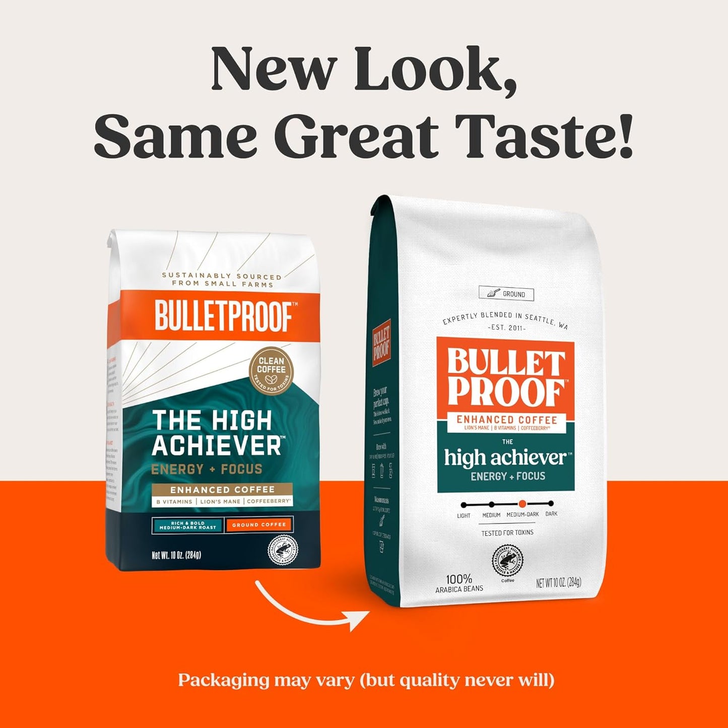 Bulletproof The High Achiever Ground Mushroom Coffee, 10oz, High Caffeine with Lion's Mane, B Vitamins and Adaptogens for Energy & Focus, Medium-Dark Roast