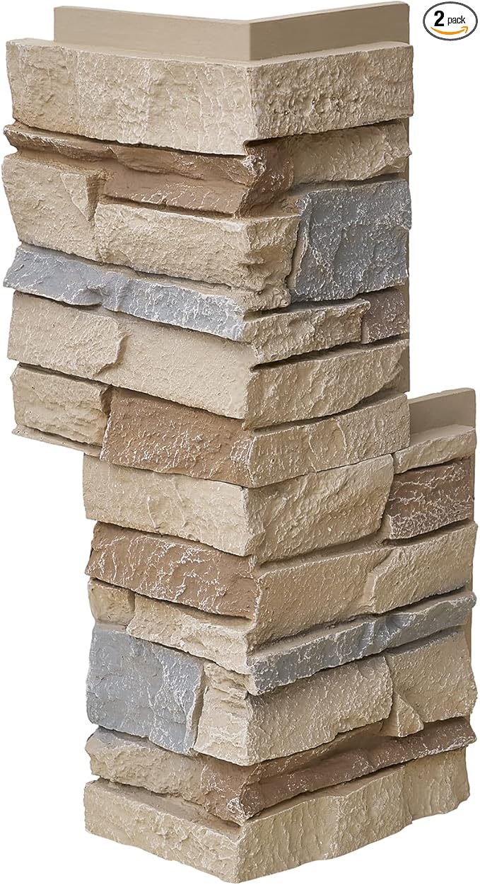 1.77 Inch Deep 3D Faux Stone Corner Panels Matching 2 Piece Set by Wallwell