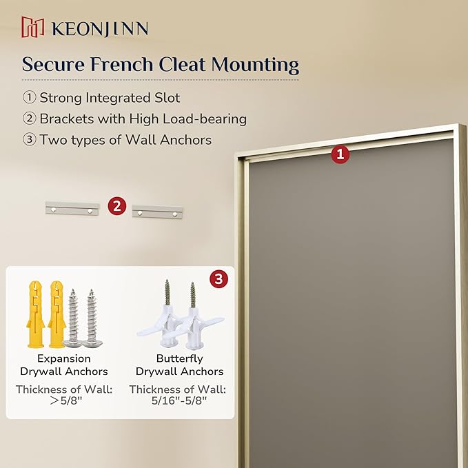 Keonjinn Brushed Nickel Bathroom Mirror 24" x 36", Sculpted Wide Frame - Image 8