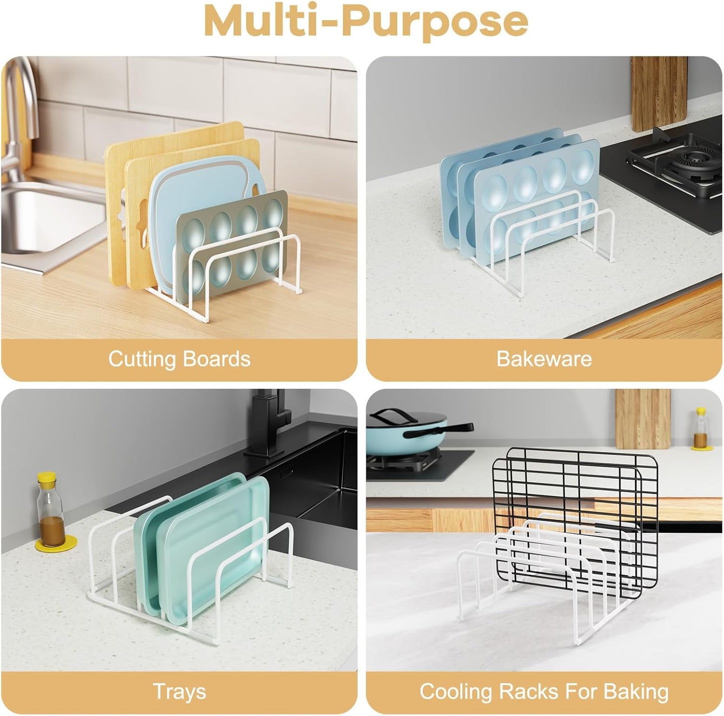 Cutting Board Organizer, 2Pcs Cutting Board Holder Rack Baking Cookie Pan Sheets Cooling Small Racks Storage Stand for Kitchen Cabinet Countertop Bakeware Organizer 7.87 x 7.2 x 3.15 White