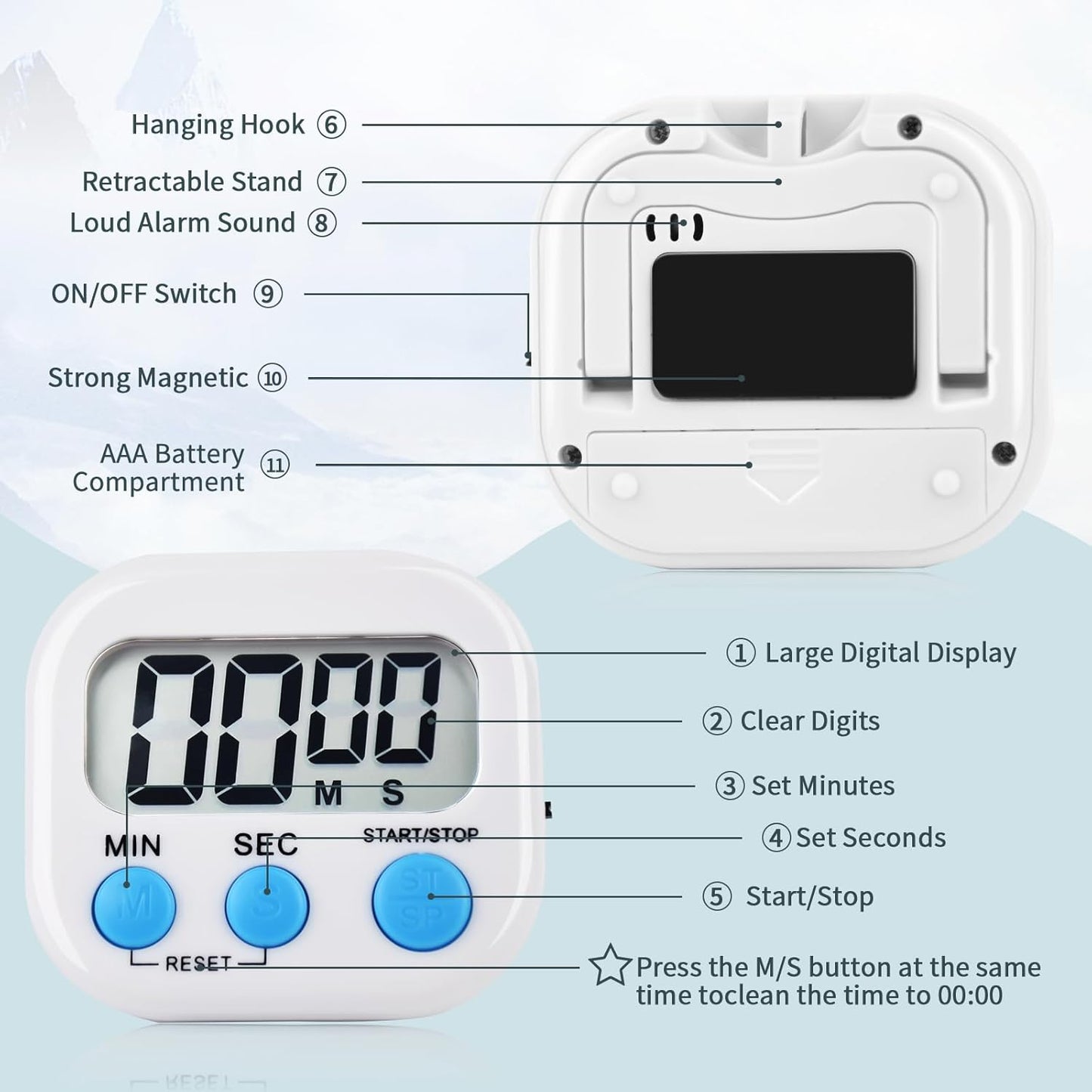 12 Pack Digital Kitchen Timer Magnetic Digital Timer with Big Display Loud Ring Cooking Timers for Kitchen Electronic Timer for Cooking, Bathing, Gym, Break Time, Classroom(12,White, Blue, Orange)