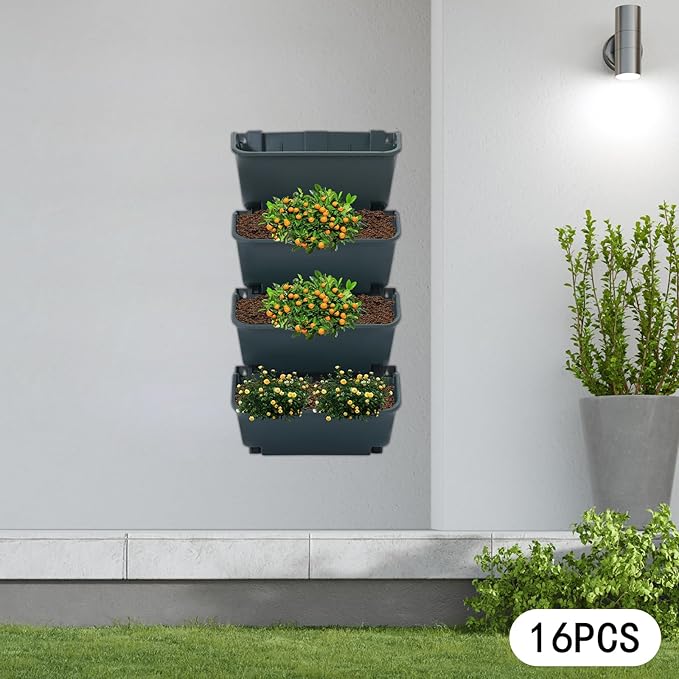 Vertical Wall Planter with 16 Pots, Hanging Garden Plant Flowerpot Holder - Image 8
