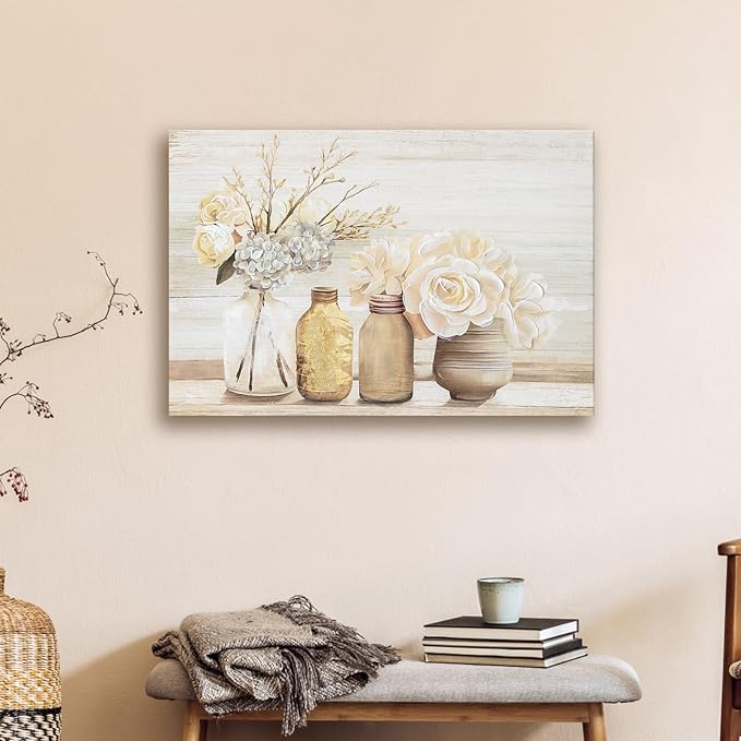 Farmhouse Floral Wall Art for bathroom, Flower Rustic Wood Board Canvas Wall - Image 7