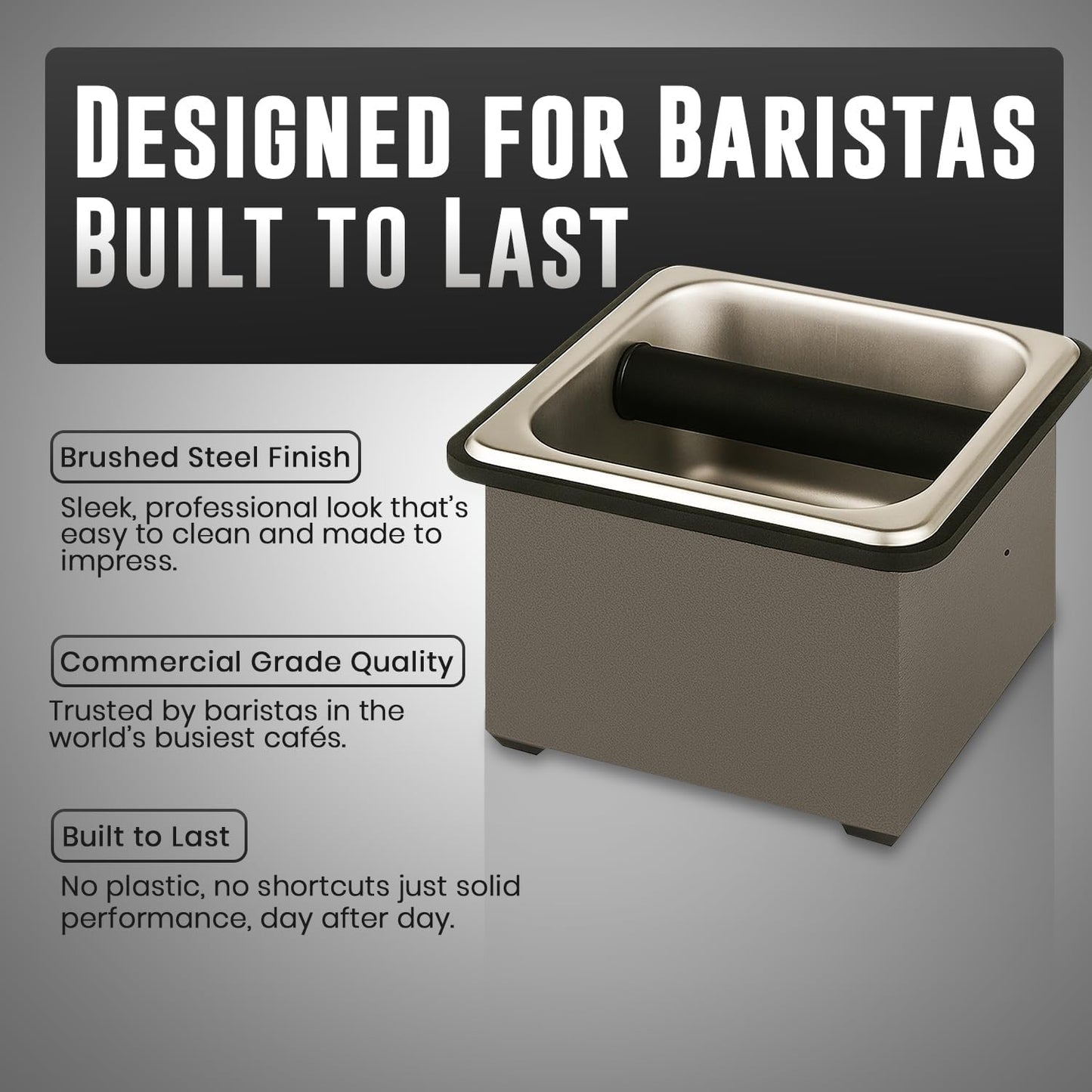 Rattleware Stainless Steel Knock Box – Heavy-Duty Espresso Puck Disposal Bin with Welded Rubber Bar – Perfect for Coffee Bar Accessories, Café, Restaurant, or Home Use (6" x 5.5" x 4")