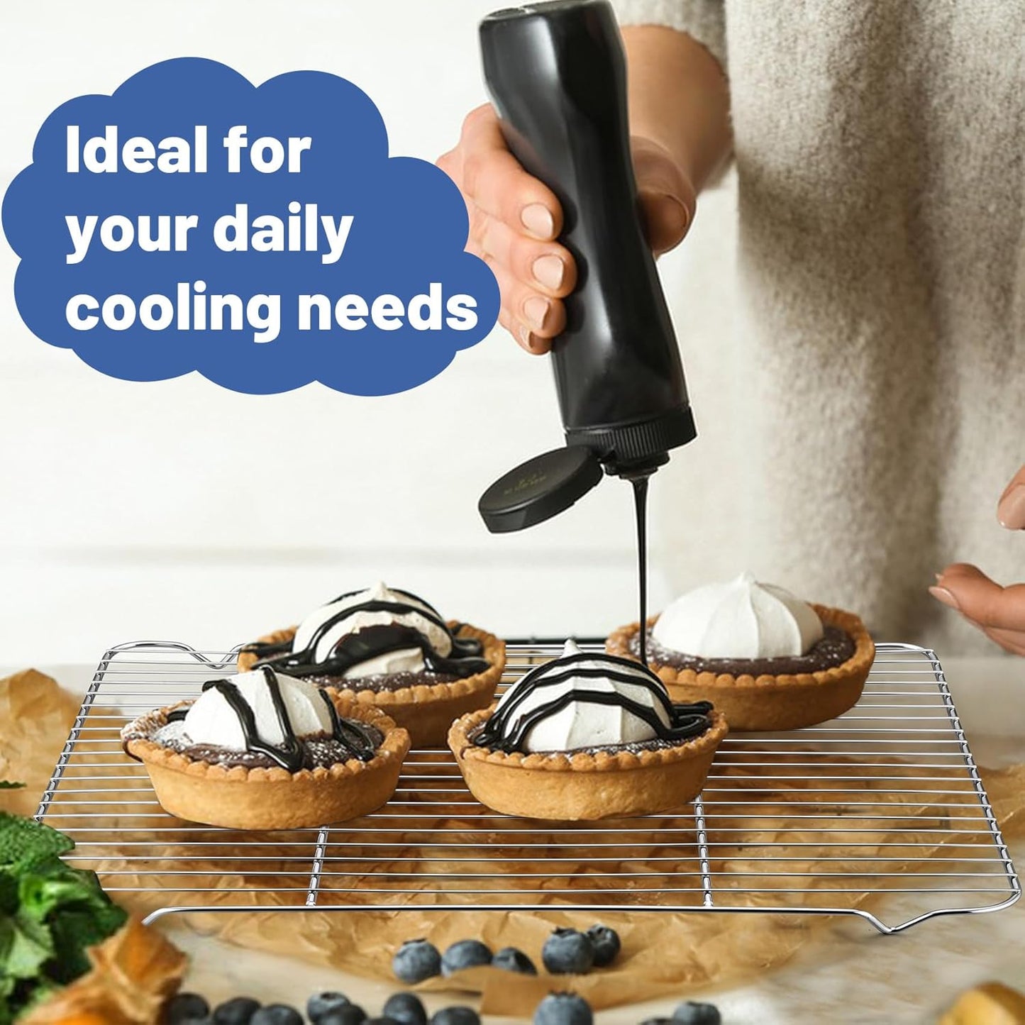 TeamFar Cooling Rack, 16.6” x 11.45” Stainless Steel Wire Baking Rack for Cooking Roasting Grilling, Fit for Oven Pan, Oven & Dishwasher Safe, Non-toxic & Heavy-Duty, 2PCS