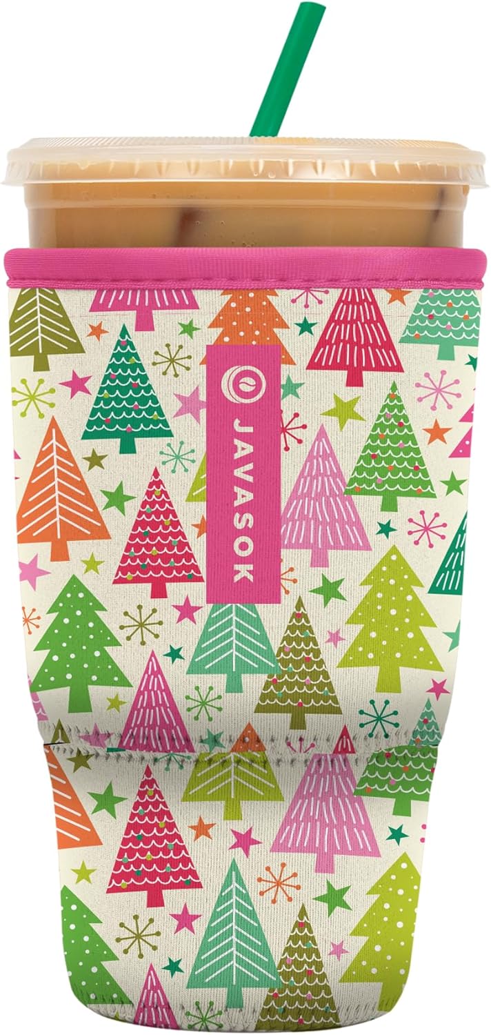 Sok It JavaSok Iced Coffee & Cold Soda Insulated Neoprene Cup Sleeve (Festive Forest, Large: 30-32oz)