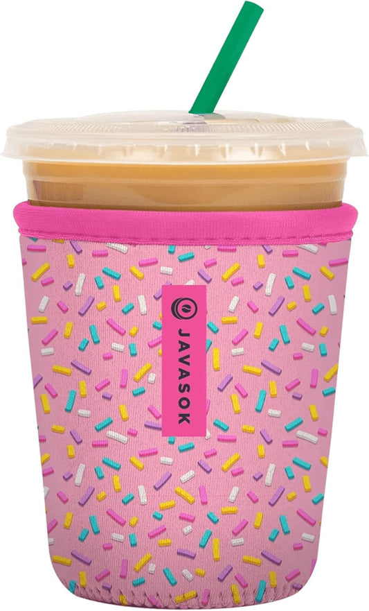 Sok It JavaSok Iced Coffee & Cold Soda Insulated Neoprene Cup Sleeve (Sweet Sprinkles, Small: 16-20oz)