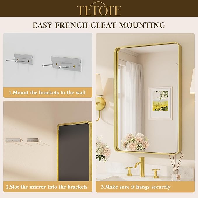 TETOTE 55 x 36 Inch Bathroom Mirror, Brushed Brass Gold Vanity Mirror, Modern - Image 7