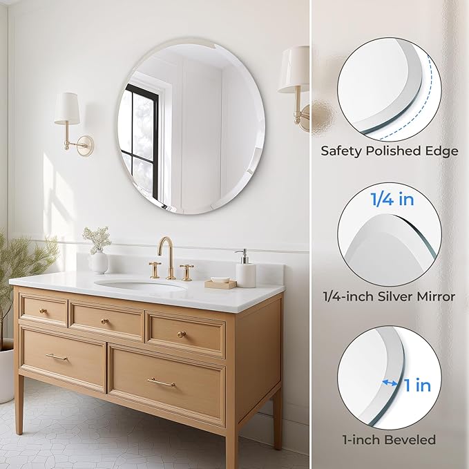 USHOWER 30" Round Frameless Wall Mirror - Image 2