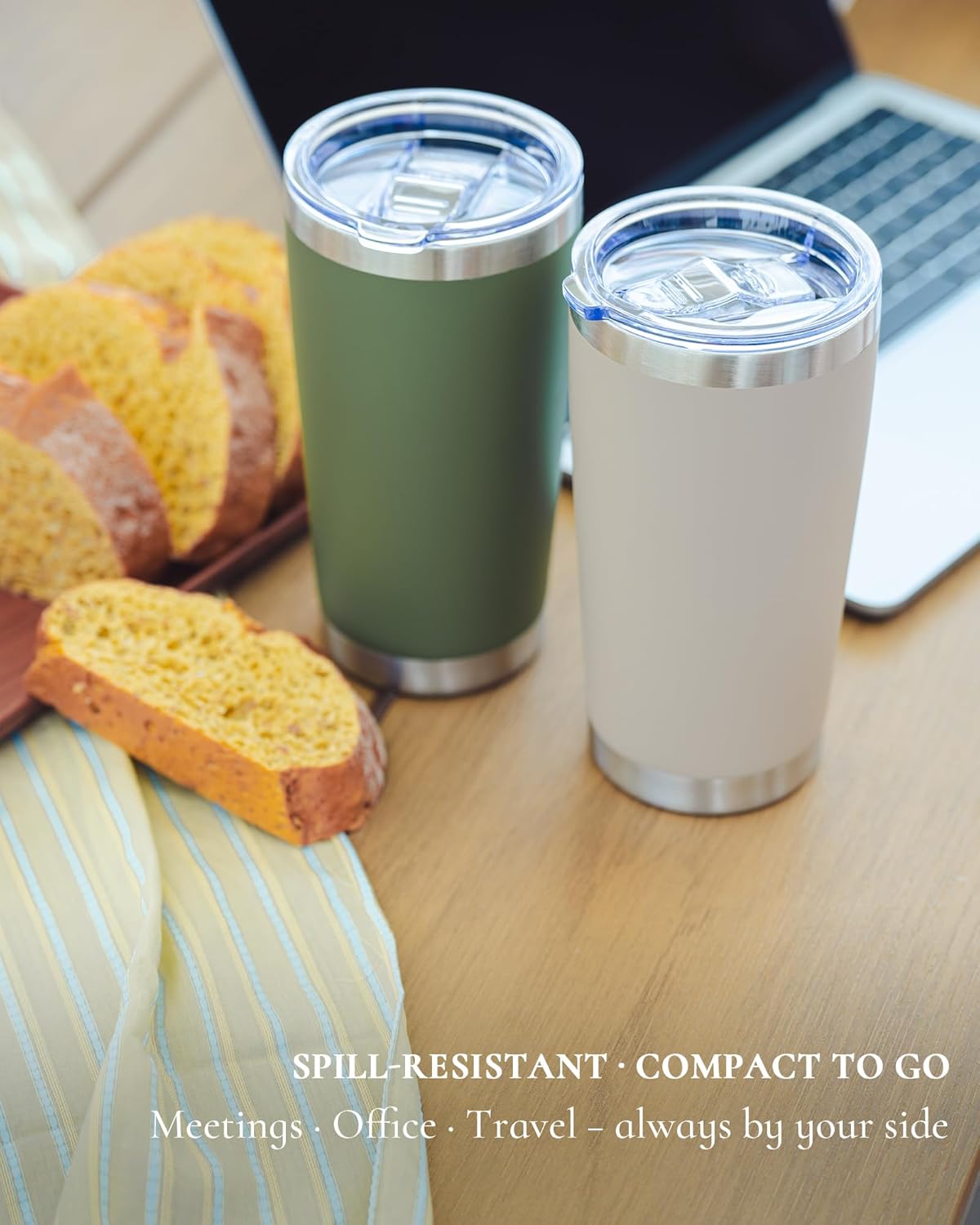 Travel Coffee Tumbler 20oz, 4 Pack Leakproof Travel Coffee Mug with Lid and Straw, Stainless Steel Double Wall Vacuum Insulated Tumbler for Hot/Iced Drinks (Textured Matte, Brown)