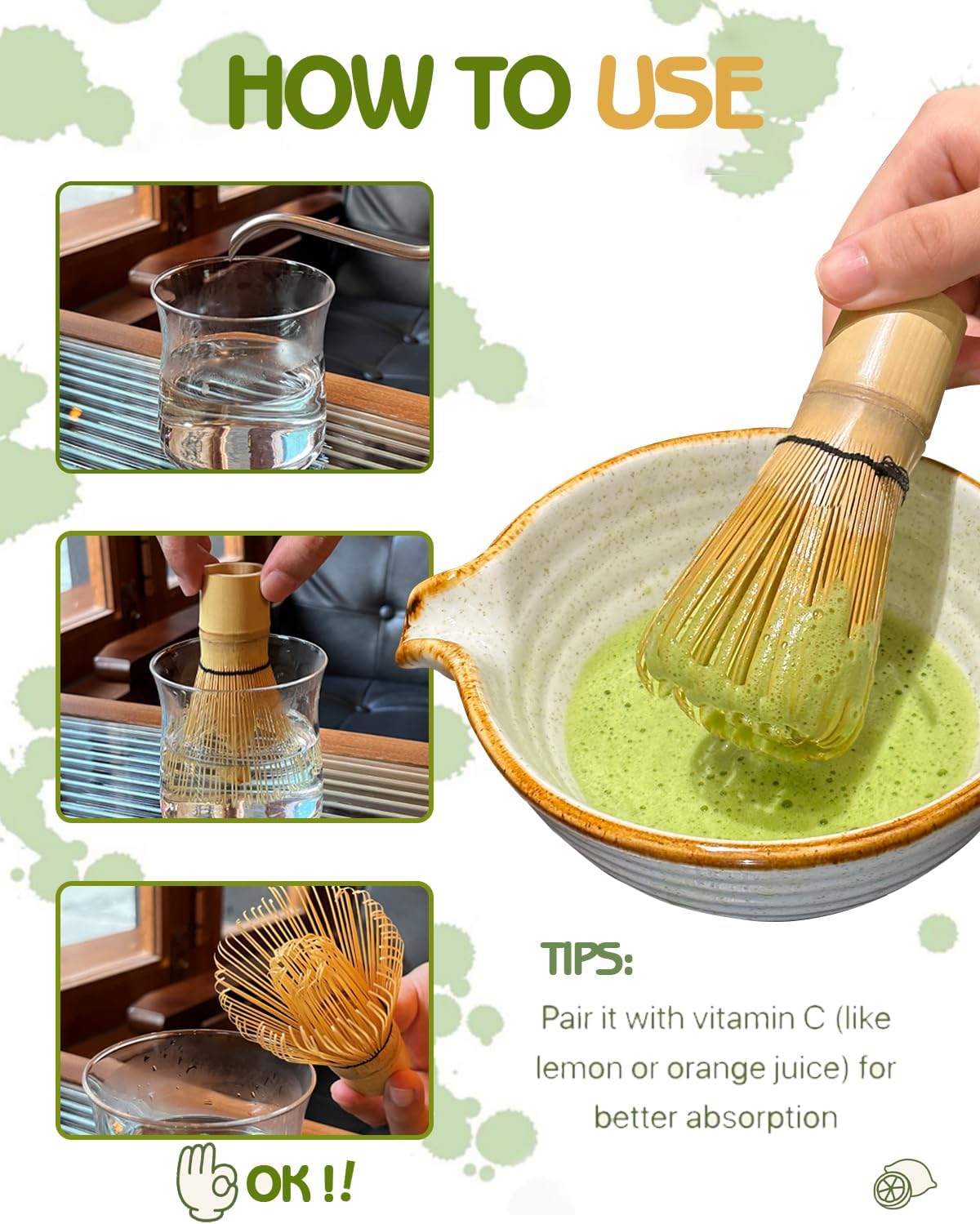 Matcha Whisk, Matcha Bamboo Whisk, Matcha Whisk Set for Matcha Powder Handcrafted Organic Traditional Japanese Chasen, 100-Prong Matcha Stirrer Wisk Mixer Brush for Authentic Tea Preparation
