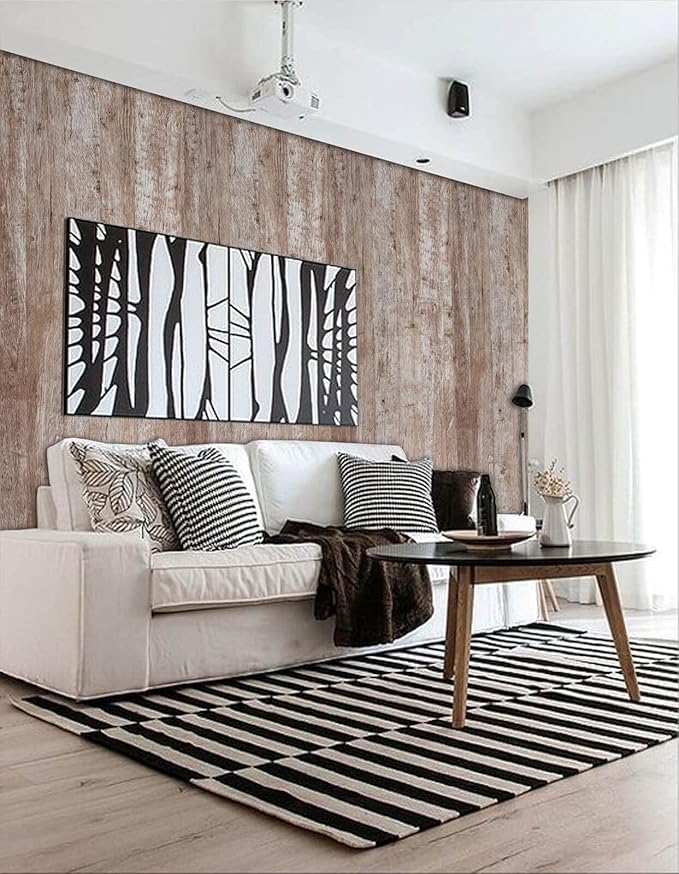 Dimoon 236"x17.7'' Wood Contact Paper Brown Grey Dark Wood Wallpaper Gray Brown - Image 2