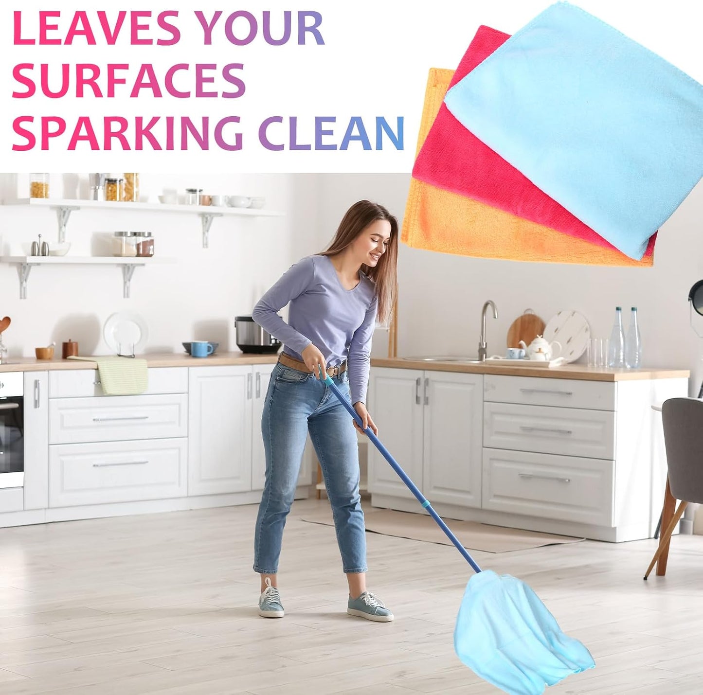 Newwiee 3 Pcs Extra Large Microfiber Cleaning Cloth 30" x 20" Washable Reusable Microfiber Towel Streak Free Lint Free Cloth for Cleaning Home Glass Office Window Bathrooms (Pink,Yellow,Light Blue)