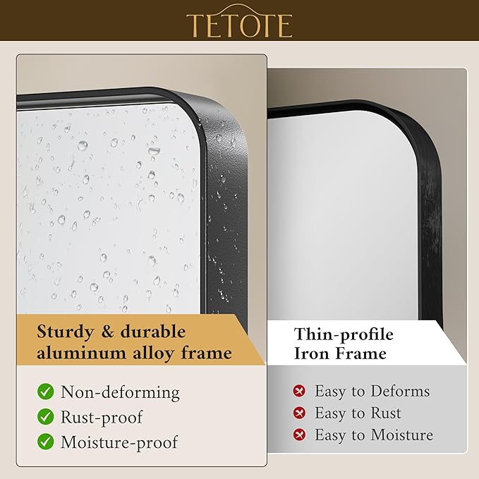TETOTE 48 x 24 Inch Black Frame Mirror, Bathroom Vanity Mirror - Image 3