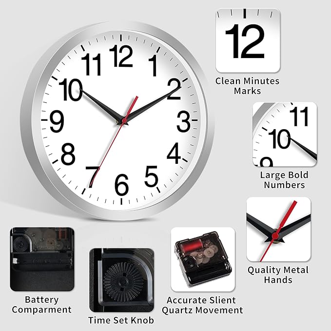 Rohioue Wall Clock Modern 10 Inch Battery Operated Silent Non Ticking Analog - Image 5