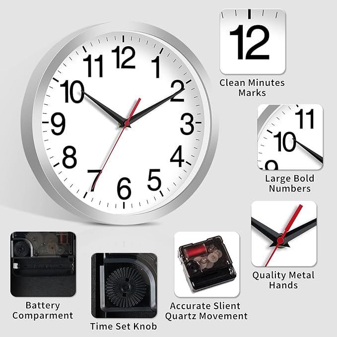 Rohioue Wall Clock Modern 8 Inch Battery Operated Silent Non Ticking Small - Image 4