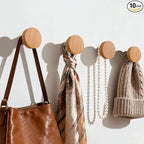 4 Pack Wood Hooks No Damage Wall Hooks Round Rings Adhesive Hooks Clothes by Birosnsy