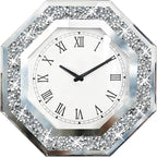 Wall Clock, Octagon Mirror Glass Clock, Cute Diamond 12-inch Non-Ticking Clock by XIHACTY