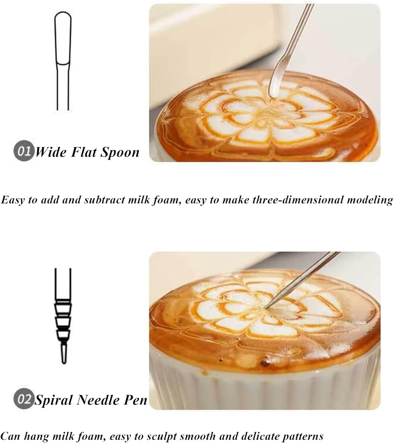 3 PCS Latte Art Pen - Cinnamon Pen for Barista Espresso Coffee Latte Art Tools - Stainless Steel Silver, LXLVOUEG