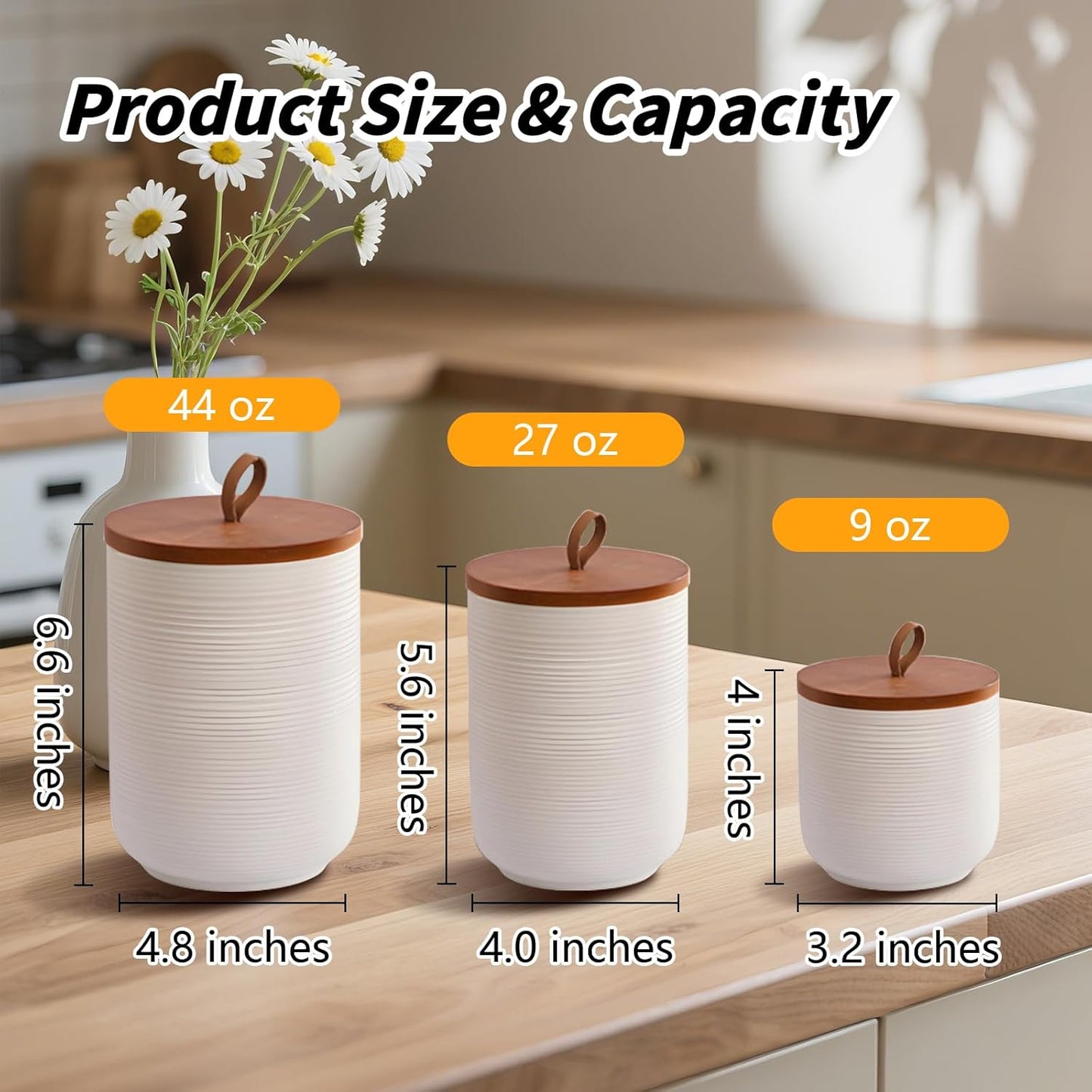 Food Storage Jar Strong Ceramic Storage Canisters with Airtight Wooden Lid,Kitchen Storage Containers for Serving Coffee Beans, Tea, Sugar, Salt, Spices (Big white)