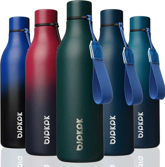 BJPKPK Insulated Water Bottles, 25 oz Stainless Steel Metal Water Bottle with Strap, BPA Free Leak Proof Thermos, Mugs, Flasks, Reusable Water Bottle for Sports & Travel, Army Green