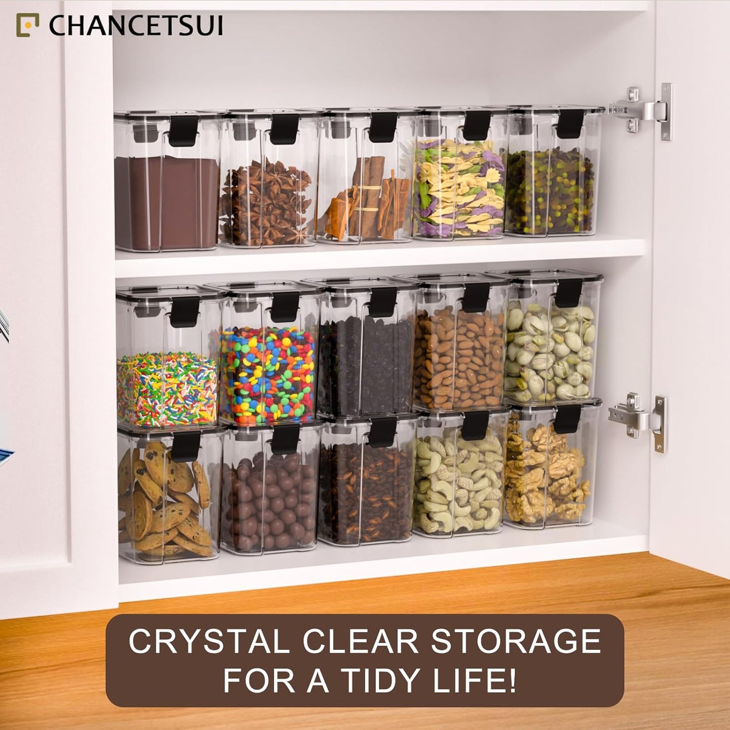 CHANCETSUI Small Airtight Food Storage Containers with Lids: Kitchen Pantry Organization for Dry Baking Ingredients BPA Free Clear Plastic 4-Piece Canister Set, 1.1 qt /1 L