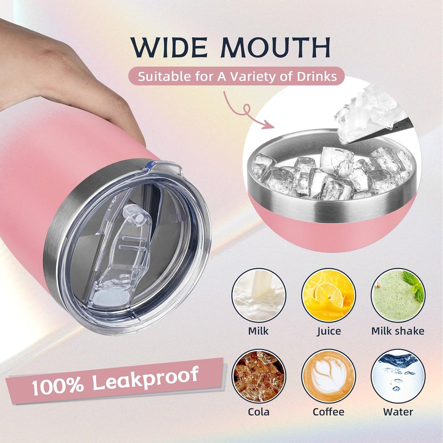 MEZMUT 20oz Coffee Tumbler with Lid and Straw Double Wall Vacuum Insulated Cup Stainless Steel Travel Mugs Insulated for Hot and Cold Leakproof Powder Coated Tumbler for Indoor and Outdoor(Pink White)