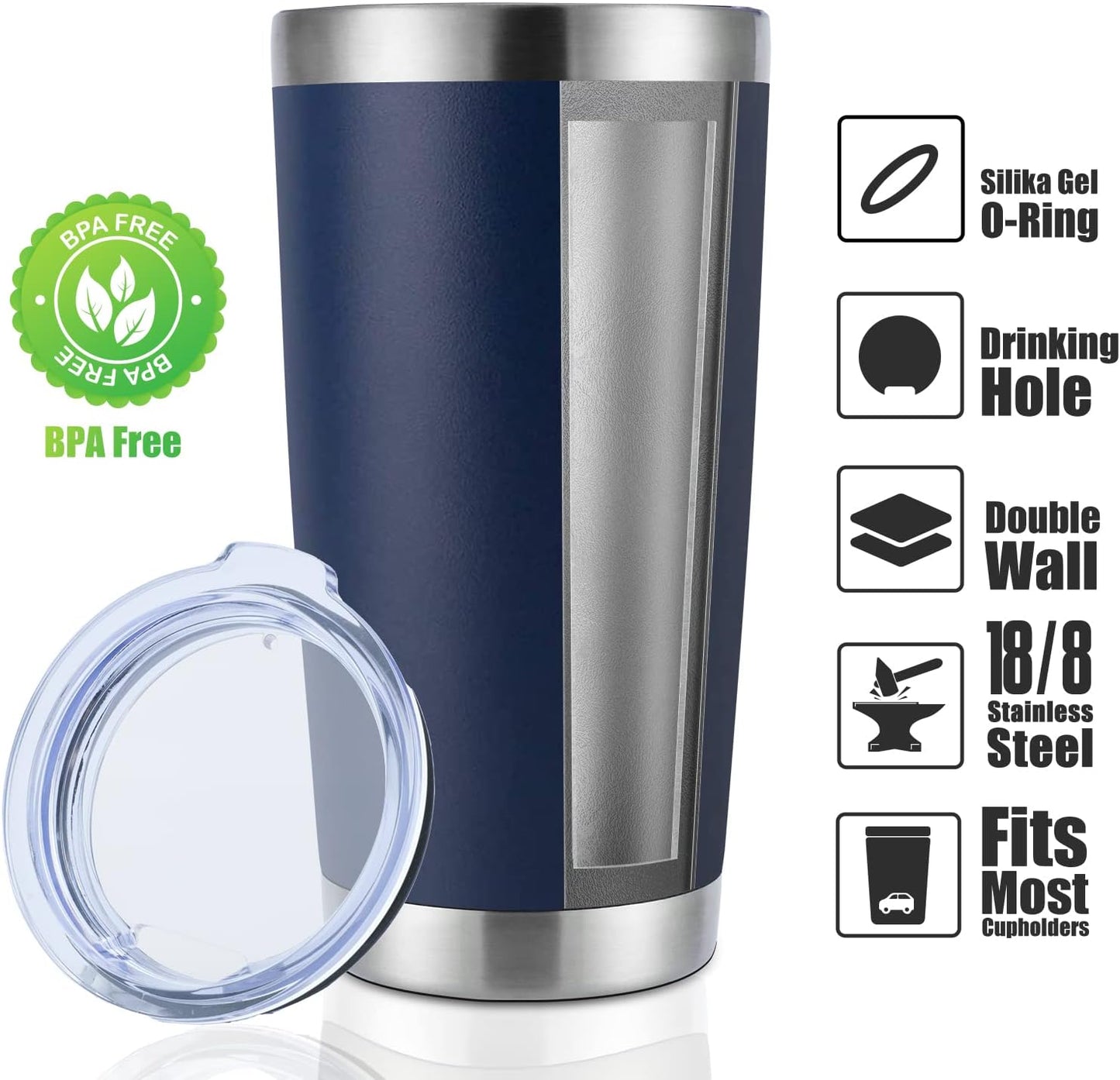 DOMICARE 20oz Stainless Steel Tumbler Bulk with Lid, Double Wall Vacuum Insulated Travel Mug, Powder Coated Coffee Cup (Powder Navy, 4)