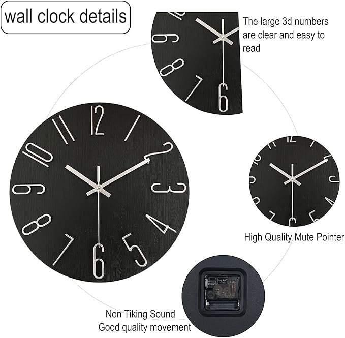 AIRUIFU Wall Clock 12 Inch Silent Non-Ticking Modern Clocks Battery Operated - Image 5
