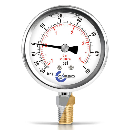 Stainless Steel Pressure Gauge Dual Display (-30 Hg - 0-60 psi/kPa) - 2 1-2" Glycerine Liquid Filled Water Air Oil Gas Gauge with Polycarbonate Lens - Compound Vacuum - 1/4" NPT