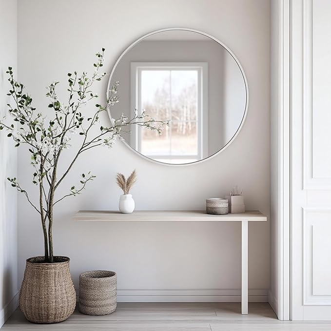 Oruii White Round Mirror, Circle Wall Mirrors Metal Frame, Circular Mirrors - Image 5