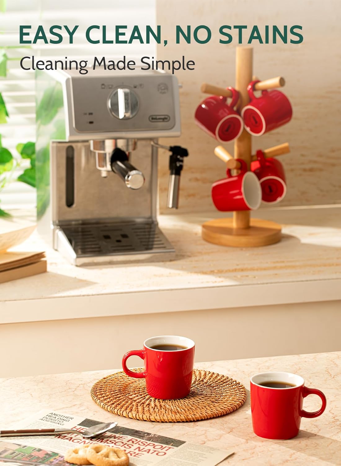 Sweese 3.5oz Porcelain Espresso Cups Set of 4, Mini Coffee Mugs Demitasse Cups - Red