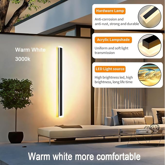 59inch-2Pack Long Outdoor Modern LED Wall Light, 45W Waterproof IP65 Warm White - Image 3