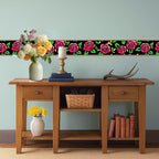 Red Rose Wall Border 196x4 Inch Peel and Stick Floral Wallpaper Border Black - Image 6