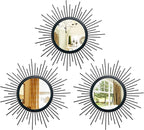 3 Set Black Sunburst Mirrors for Wall Decorative Metal Mirrors Small Mirror by Cityelf