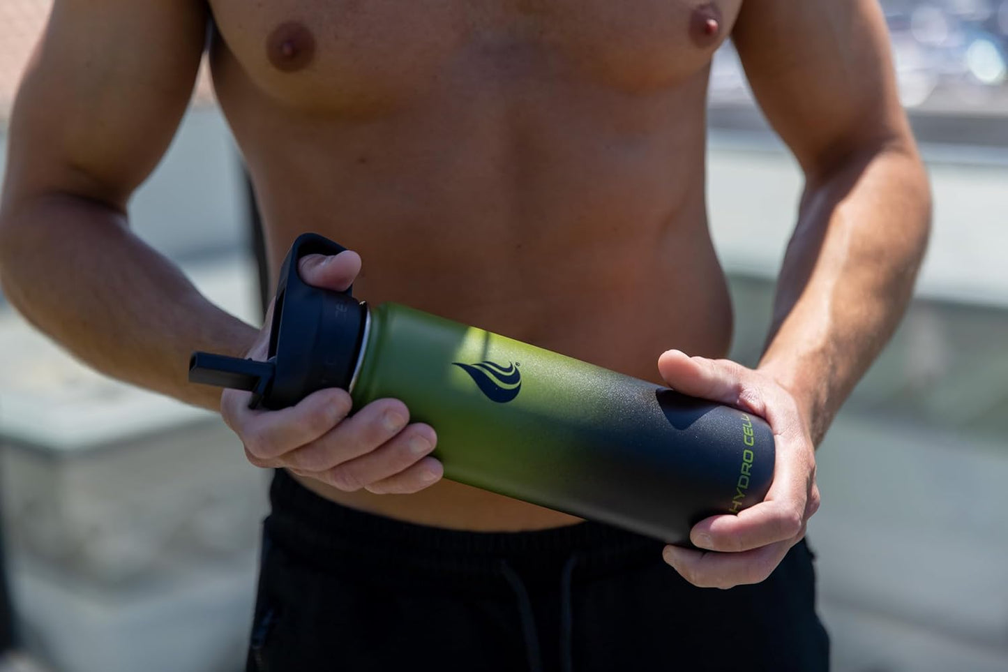 HYDRO CELL Stainless Steel Insulated Water Bottle with Straw - For Cold & Hot Drinks - Metal Vacuum Flask with Screw Cap and Modern Leakproof Sport Thermos for Adults (Army/Black 24oz)