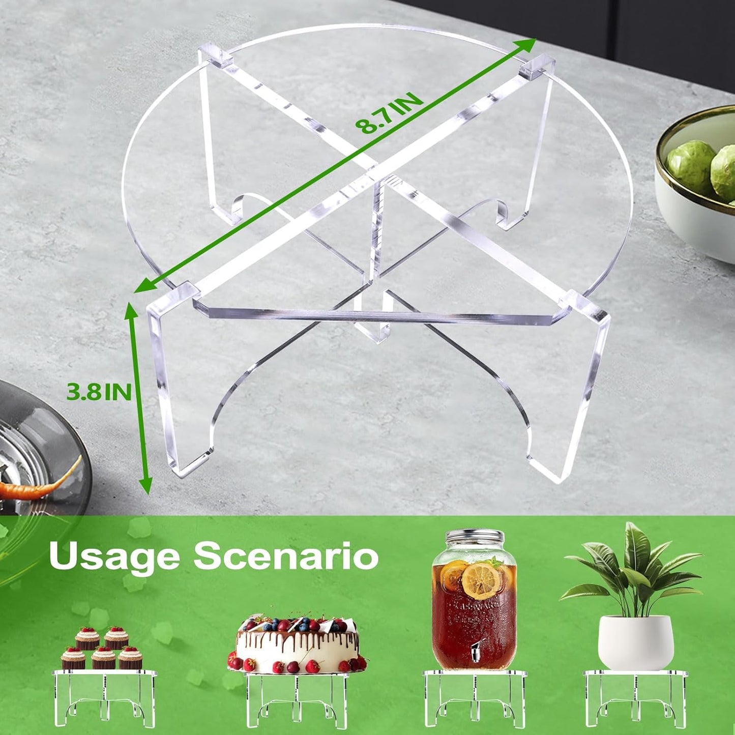 2Pcs Glass Drink Dispenser Stand, Acrylic Stands,Fit Max 8.7 Inch Diameter of Beverage Dispenser Holder, Water Dispenser Stand for Parties and Events, Plant Stands, Cake Stand