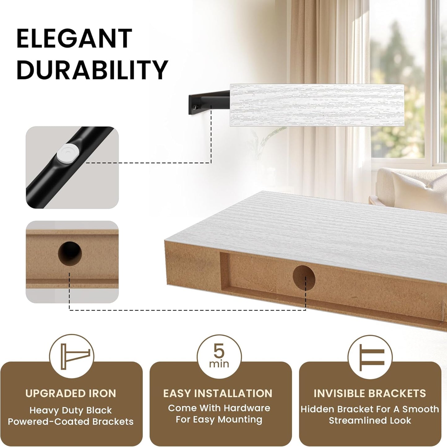 Square Floating Shelves for Wall, 10" W x 10" D x 1.2" H, Small Wooden Wall Mounted Display Shelves with Invisible Brackets for Living Room, Bedroom, Bathroom, Kitchen Decor, Set of 4, White