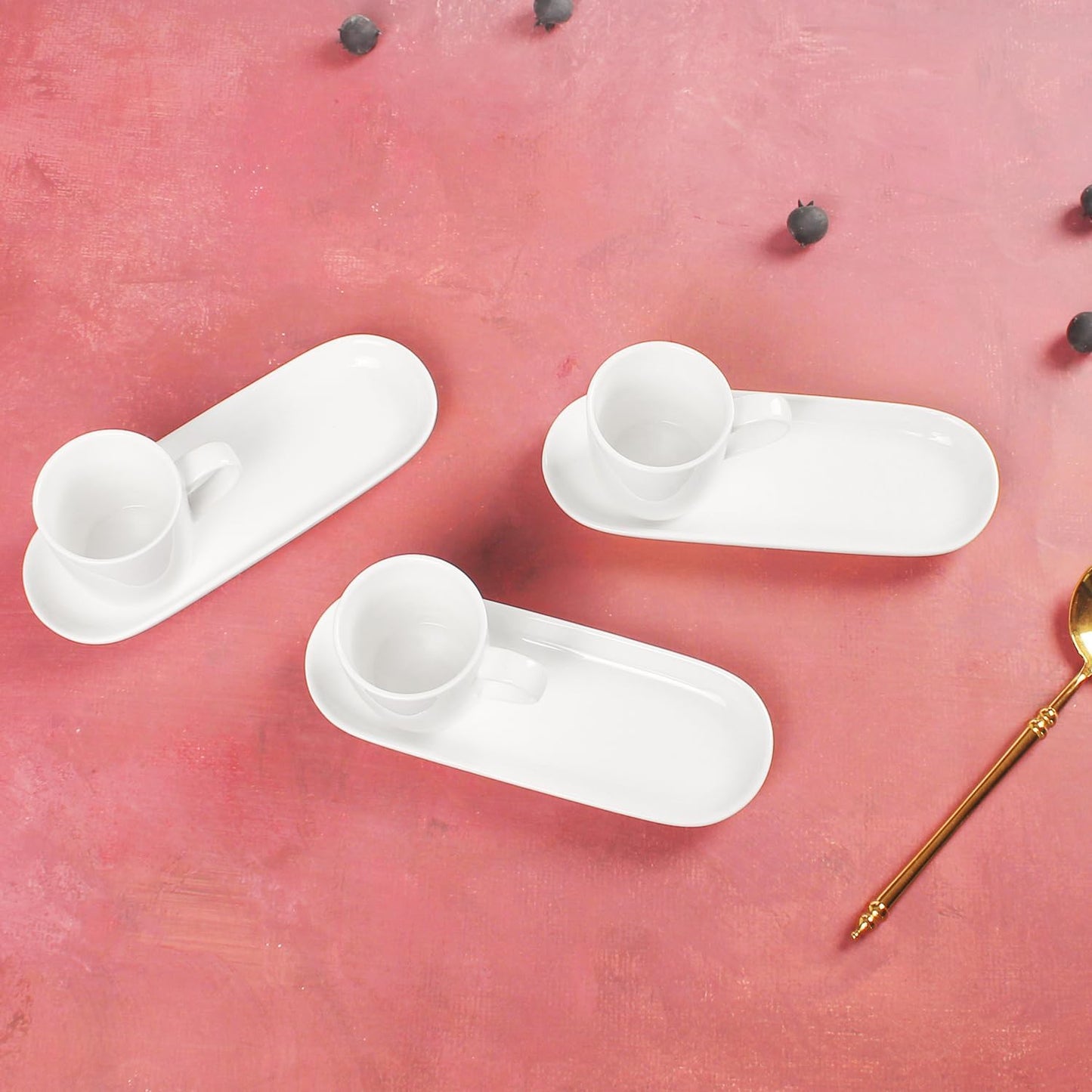 Italian Style Espresso Cup Set of 4 | Porcelain Demi Tasse Cups and Saucers, 3 oz