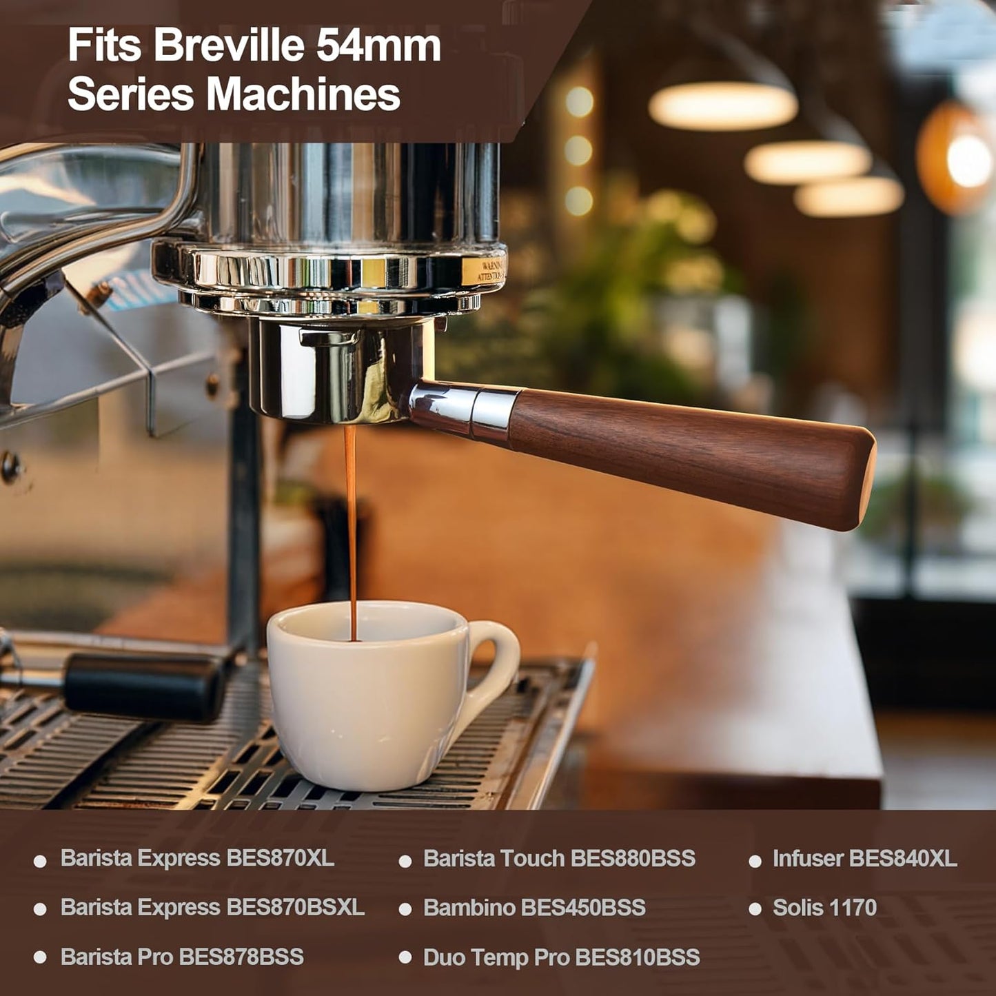 54 mm Bottomless Portafilter Compatible with Breville Barista Express Machines 3 Ears Espresso Portafilter with Puck Screen,Stainless Steel Porta filter, Rosewood Handle