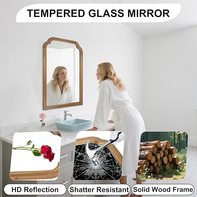 Wood Bathroom Mirror for Wall, 30 x 20 Inch Decorative Wall Mirror - Image 4