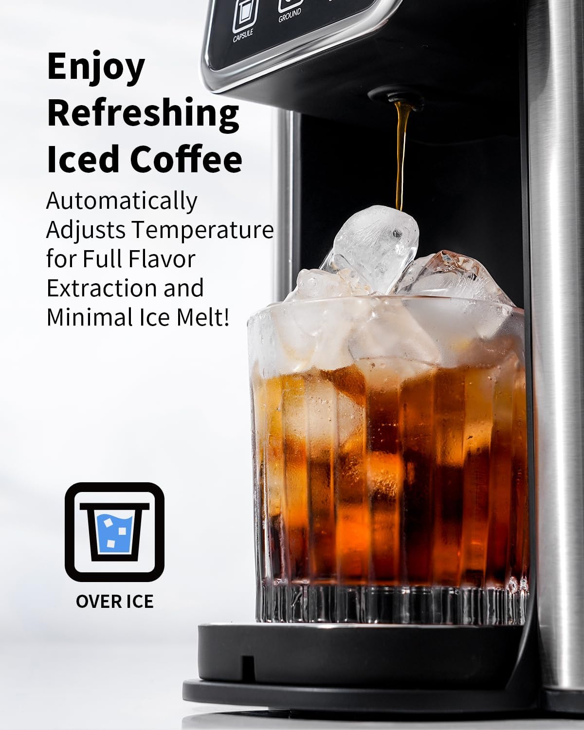 Hot & Iced Coffee Maker with Bold Setting, Single Serve Coffee Maker for K Cup and Grounds, 6-14 Oz Brew Sizes, 50 Oz Removable Water Tank, One Cup Coffee Machine with Reusable Filter, Black