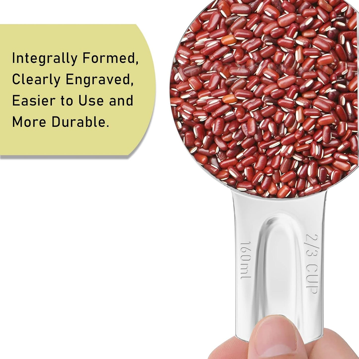 1PCS 2/3Cup (160ml, 5.3oz) Single Measuring Cup, Stainless Steel Measure Scoop, Metric and US Measurement, Dishwasher Safe