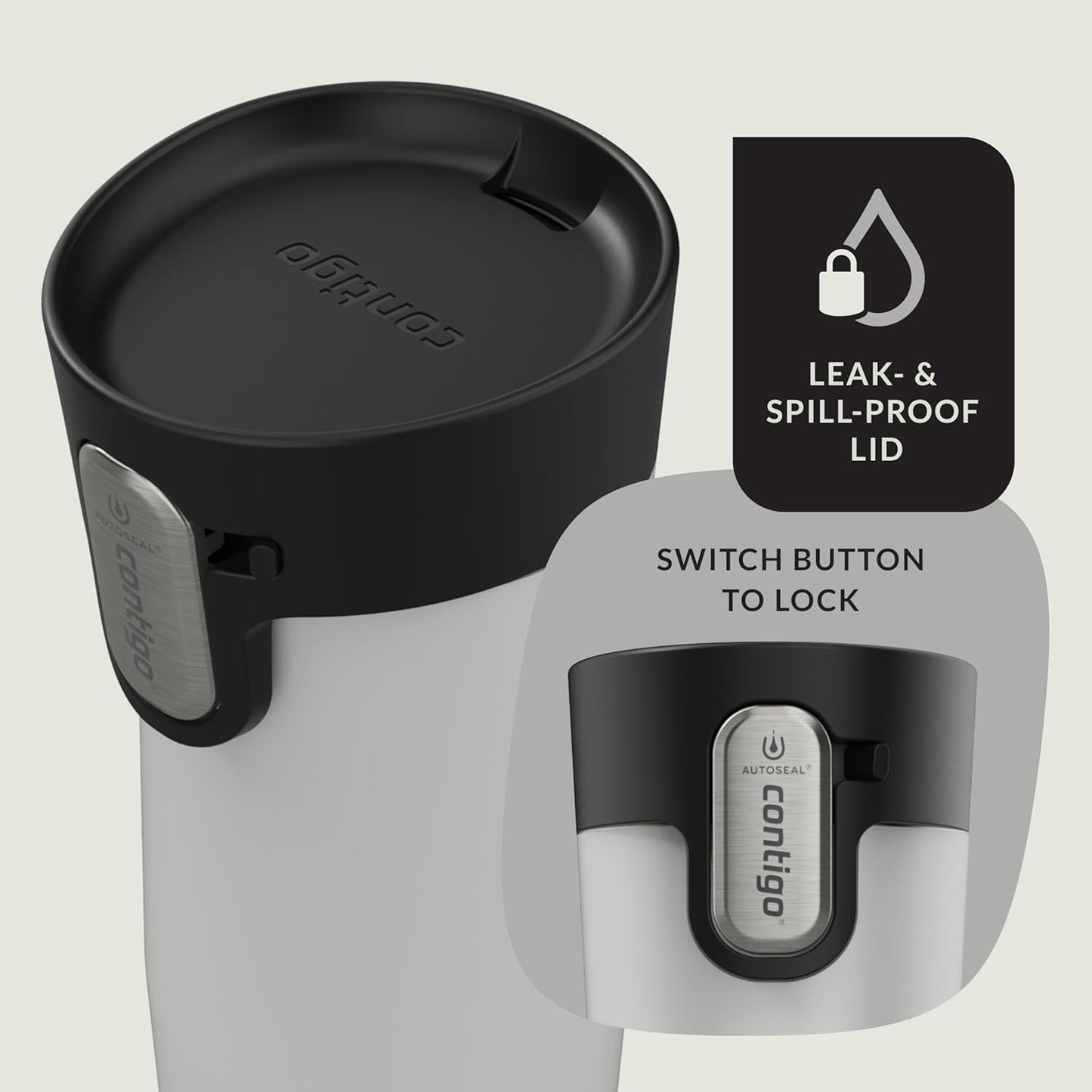 Contigo AUTOSEAL West Loop Vacuum-Insulated Stainless Steel Travel Mug with Easy-Clean Lid, 12oz, Salt Frosted Pearl