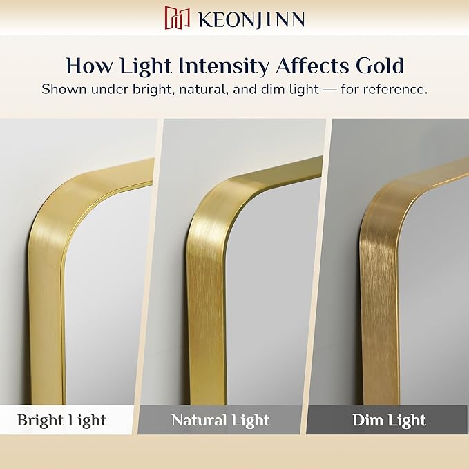 Keonjinn Gold Bathroom Mirrors for Over Sink, 40” x 24” Rounded Rectangle - Image 9