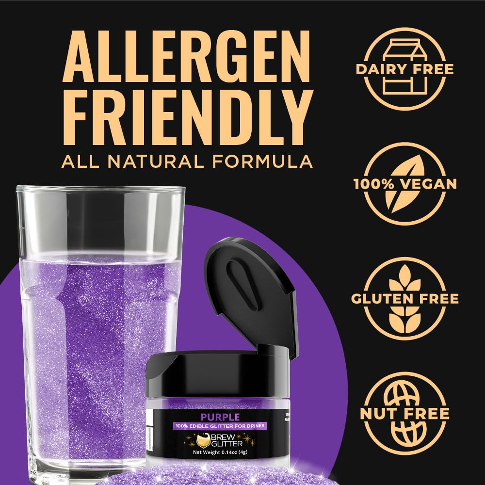 Brew Glitter Purple Edible Drink Glitter 1x 4g Jar for Cocktails, Beer, & Beverages