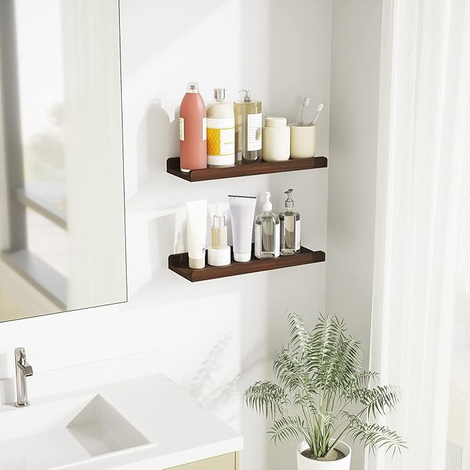 Love-KANKEI Floating Shelves Wall Mounted Set of 2, 17 Inch Rustic Wood Wall - Image 2