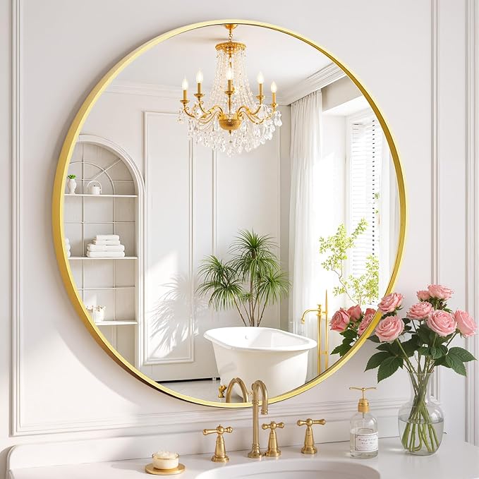 Round Wall Mirror 20 Inch Gold Vanity Mirror by SageNest